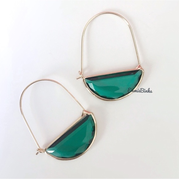 New Anthro Green Faceted Crescent Earrings ~ Glass Closed Hoops - Crescent Hoop - Picture 1 of 15